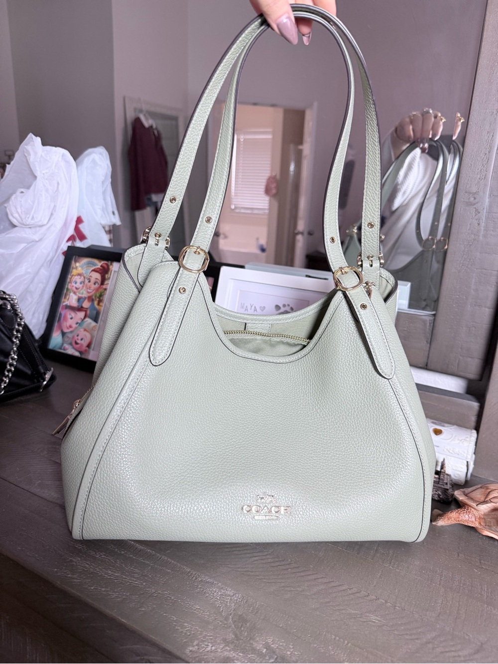 COACH Pebbled Leather Erin Tote in Sage Green